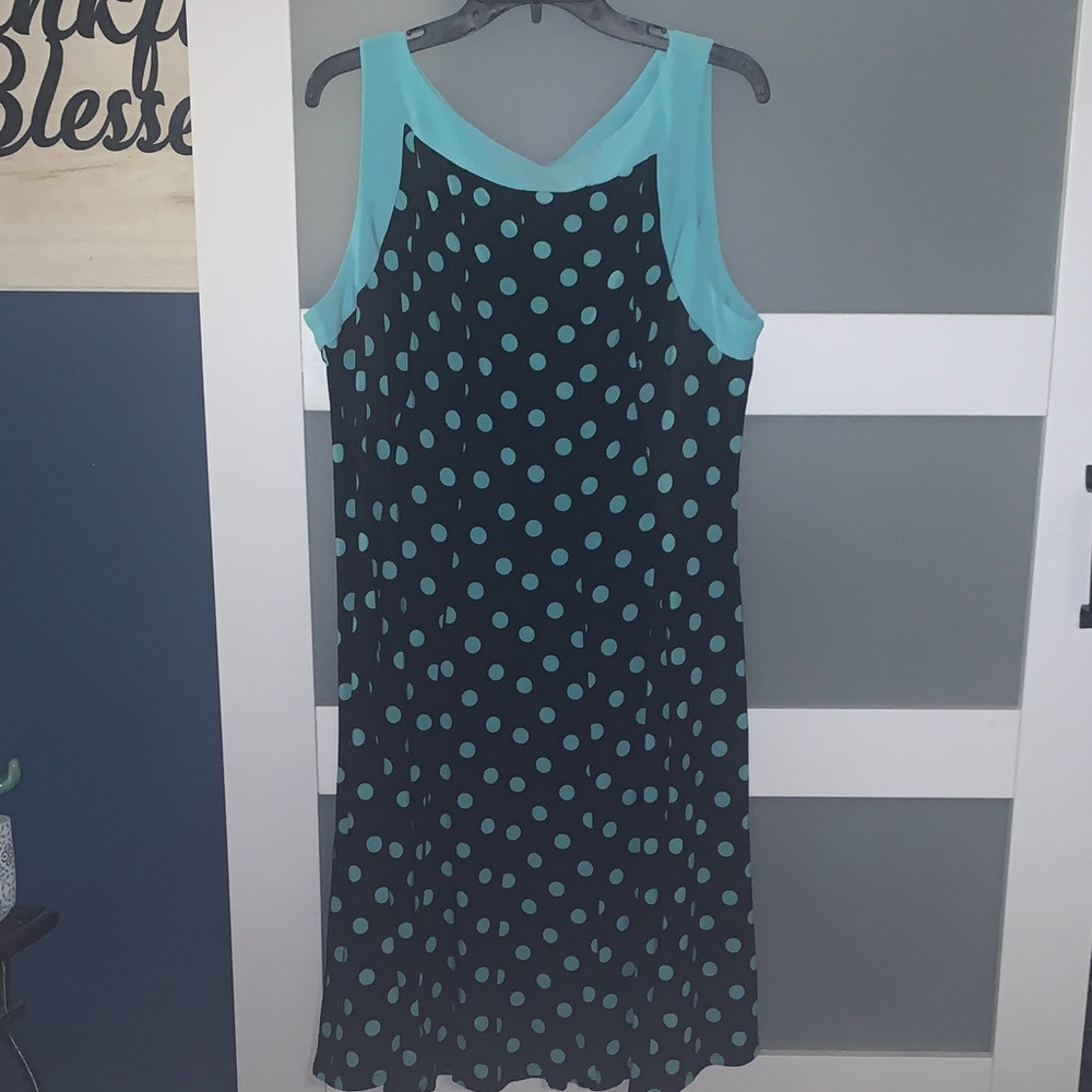 Perceptions Black Dress with Aqua Polka Dots